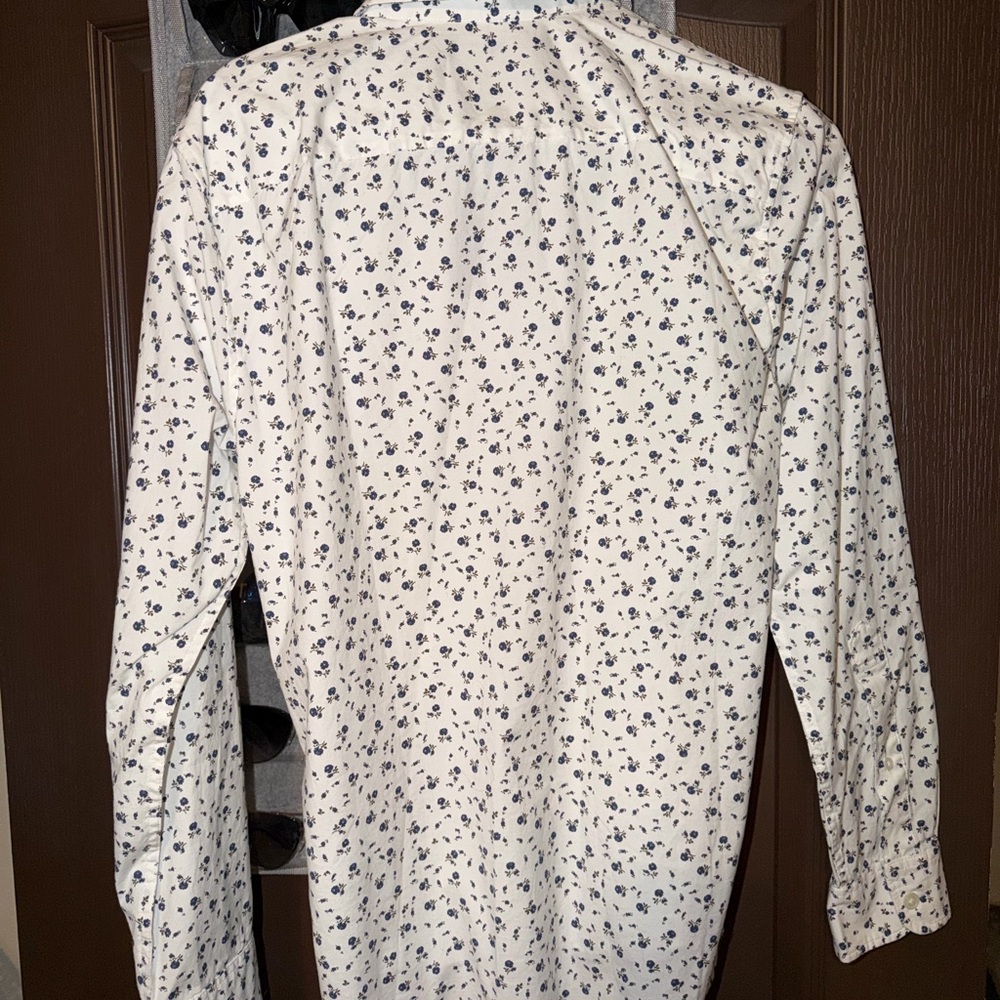 Abercrombie & Fitch White Button-Down Shirt with Blue Floral Print